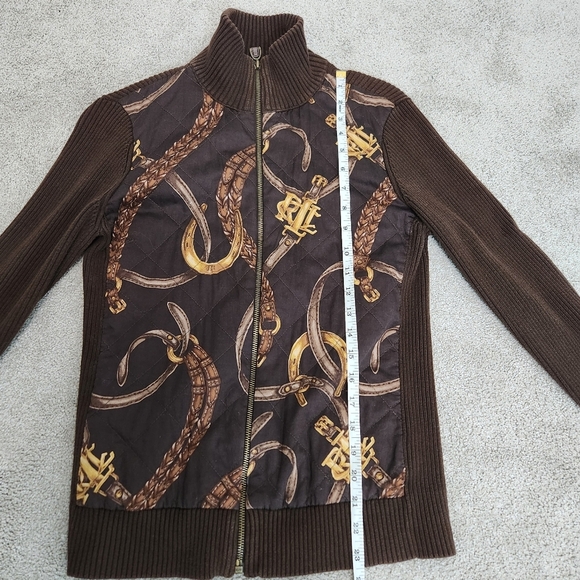 RLL Vintage Ribbed Brown Cardigan Jacket  Equestrian Size M Horse Bridle Print - Picture 10 of 14